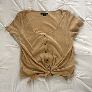 american eagle yellow button up tie front top